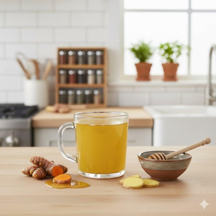 Gừng ⱪḗt hợp mật ong và nghệ giúp tăng cường chức năng gan, thận và giảm viêm tự nhiên.