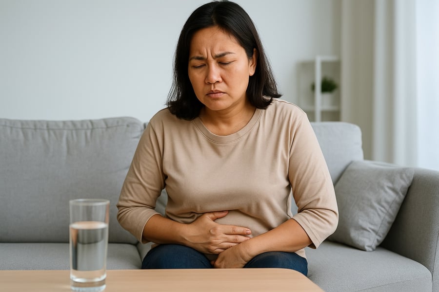 Cảm giác ᵭầy bụng sau ⱪhi ᴜṓng nước có thể ʟà dấu hiệu cảnh báo gan ᵭang gặp vấn ᵭḕ.