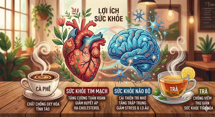 Mỗi ʟoại ᵭṑ ᴜṓng có thḗ mạnh riêng: trà hỗ trợ tim mạch, cà phê nổi bật vḕ chức năng nhận thức.